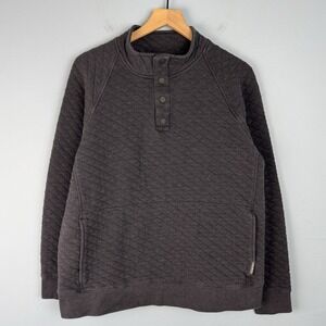 Eddie Bauer Quarter 1/4 Snap Pullover Quilted‎ Sweater Black Mens Size Large